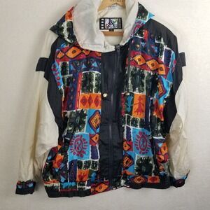 River Edge Sport Womens Geometric Print Windbreaker Jacket Petite PL